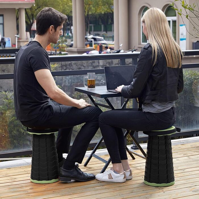 Стілець-телескоп складний Fishtec, регульована висота 6-44,5 см, ABS-пластик, вантажопідйомність 130 кг, портативний 1,28 кг, Ø25,5 см, з плечовим ременем, для кемпінгу, риболовлі, пікніка, чорно-зелений