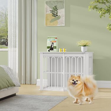 Дерев'яний вольєр для собак, 81 см, переноска для собак, клітка з 2 дверцятами, розсувні двері, для маленьких та середніх собак, міцний, з функцією столику, 81 × 55 × 62,4 см, білий