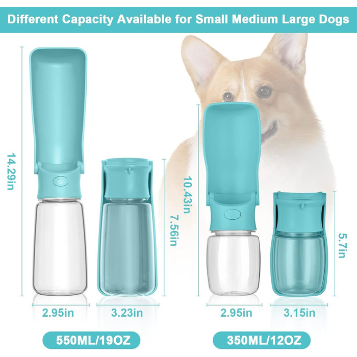 Складана пляшка для води для собак Canareen - 550 мл, блакитна. Зручна для прогулянок, подорожей та активного відпочинку.