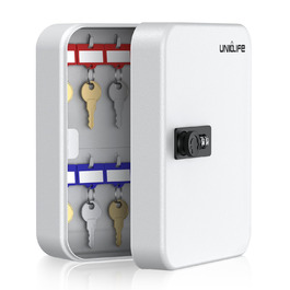 Шкафчик для ключів Uniclife на 60 позицій з комбінацією та ключовим замком, цифровий, з регульованими полицями (20 ключів, білий)