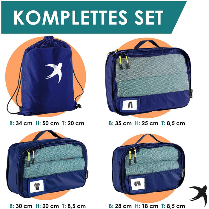 Набори для пакування валізи Seeschwalbe | Комплекти для організації багажу (4 шт., блакитний)