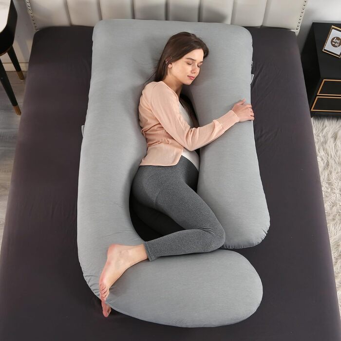 М'який вагітний подушка GKXLH – подушка для вагітних для підтримки спини, живота, стегон, ніг, J-подібна подушка для вагітних, повного тіла, знімний чохол (Кooling Grey)