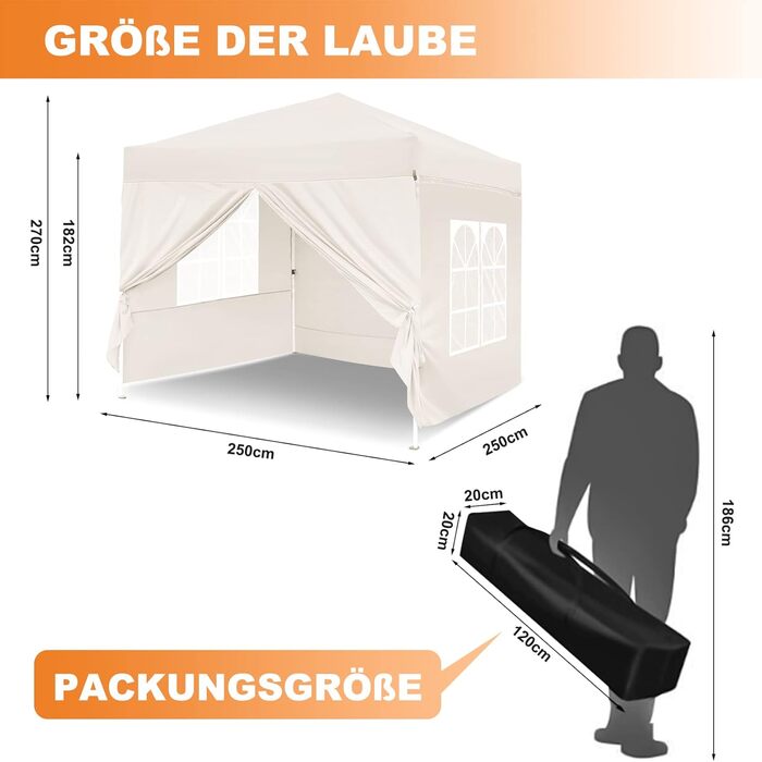 Gazebo, Leadyeah Pop-Up Pavilion with Sides, Foldable Camping Pavilion 2.5 x 2.5, Heavy-Duty Pavilion Tent, Fully Waterproof, 50+ UV Protection for Camping, Party - Beige (2.5m Beige)