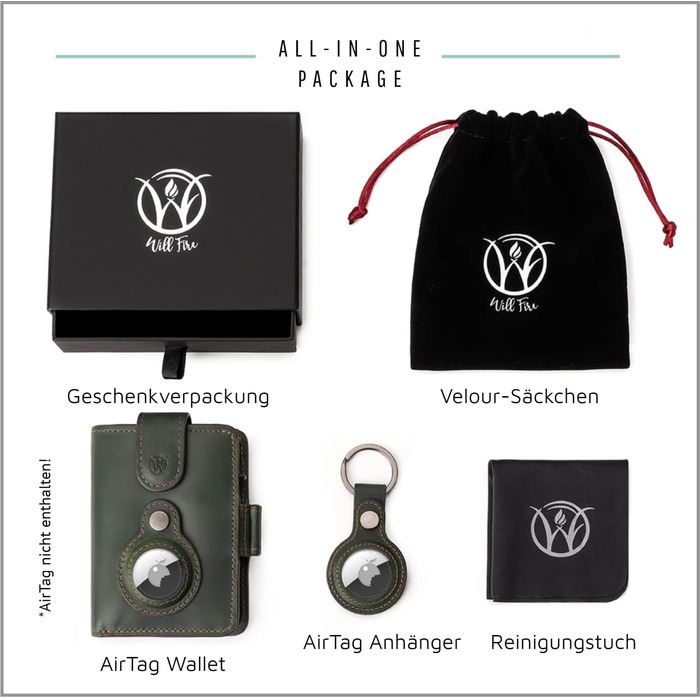 Will Fire® AirTag Wallet with Photo Capsule | Includes AirTag Attachment | Genuine Leather Wallet with Coin & Bill Compartments | Extra Secured RFID Card Holder | Space for up to (12) Cards [Green]