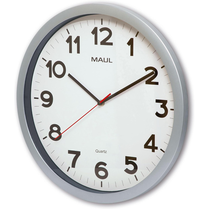 Maul Wanduhr MAULstep Ø 40 cm | Quartz clock with automatic time setting | Modern clock for office and kitchen | Large wall clock with good readability in large rooms | Silver