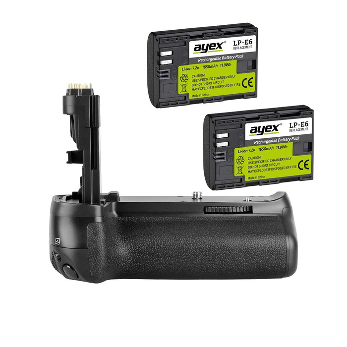 Набір батарейного хвата Ayex для Canon EOS 70D, 80D, 90D з 2 x LP-E6N акумуляторами та високоякісним затвором