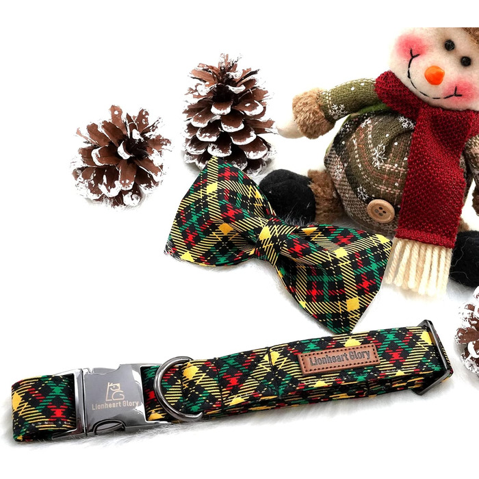 Нашийник для собак Lionheart Glory з візерунком у клітинку, регульований м'який нашийник з краваткою, нашийник з бантиком для середніх собак, подарунок для домашніх тварин, червоно-зелена клітинка (S, 1 шт.), різдвяний зелений