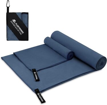 Рушник мікрофібра Flintronic, 200x100 см, великий для ванни, швидковисихаючий, спортивний, туристичний, пляжний, для тренажерного залу, сауни (Морська синя, 180x60 см + 80x40 см)