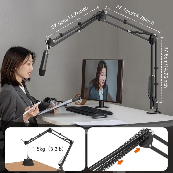 Кріплення для мікрофона на шарнірі, настільний тримач з клямкою, сумісний з 3/8' та 5/8' гвинтами, ідеально підходить для TikTok Live-трансляцій та співу