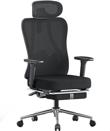 Hbada P3 Pro Ergonomic Office Chair with Adjustable Headrest, Lumbar Support, Reclining Backrest, Mesh Fabric, and Footrest - Black