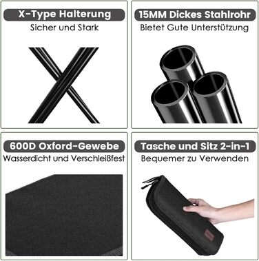 Складний туристичний стілець Mooncy, 33x26,5x32 см, до 120 кг, зелений (чорний)