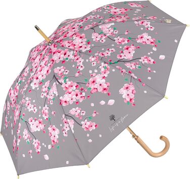 PERLETTI Green Eco Women's Umbrella - Large Automatic Rain Umbrella with Recycled Materials & Cherry Blossom Design