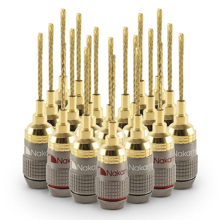 Nakamichi FanLock Excel Serie 24K позолочені бананові штекери 2 мм для акустичних кабелів 10-18 AWG, 4 мм, 16 шт (8 пар)