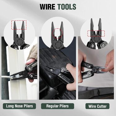 WORKPRO Мультитул 11-в-1: мультиінструмент з нержавіючої сталі з карабіном, плоскогубцями, кабелерізом, відкривачкою для пляшок, викрутками для відпочинку на природі. У комплекті чохол.