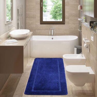 SOANNY Bath Mat Set - 2 Pack Microfiber Bathroom Rugs - Non-Slip & Water Absorbent - 53x86 cm & 50x50 cm - Blue