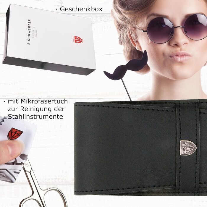 Набір манікюру DREI SCHWERTER 'Anzio III' 5 предметів | Набір для догляду за нігтями в шкіряному етою (чорний) | Ніж для нігтів, щипці, пінцет, алмазна пилка, засіб для очищення нігтів