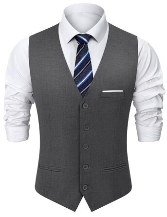 Жилет чоловічий Weste Herren однобортний Slim Fit V-подібний виріз, однотонний для весілля, темно-сірий, розмір 3XL