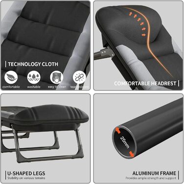 Розкладне ліжко для кемпінгу XXL - широке кемпінгове ліжко, розкладне, легке, з регульованою спинкою, для відпочинку на природі та вдома