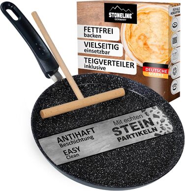 STONELINE Back to Nature Crepe Pan Induction 25 cm, Omelette Pan with real stone particles, Pancake/Pancake Pan Non-Stick, Fat-Free Frying, All Cooktops, (Riveted)