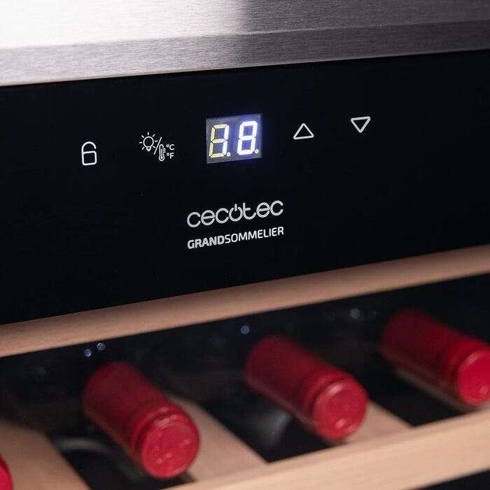 Cecotec Bolero Grandsommelier 34 Bottle Wine Refrigerator - Stainless Steel Compressor Cooler with Adjustable Temperature (5-18°C), Touch Control, LED Interior Lighting