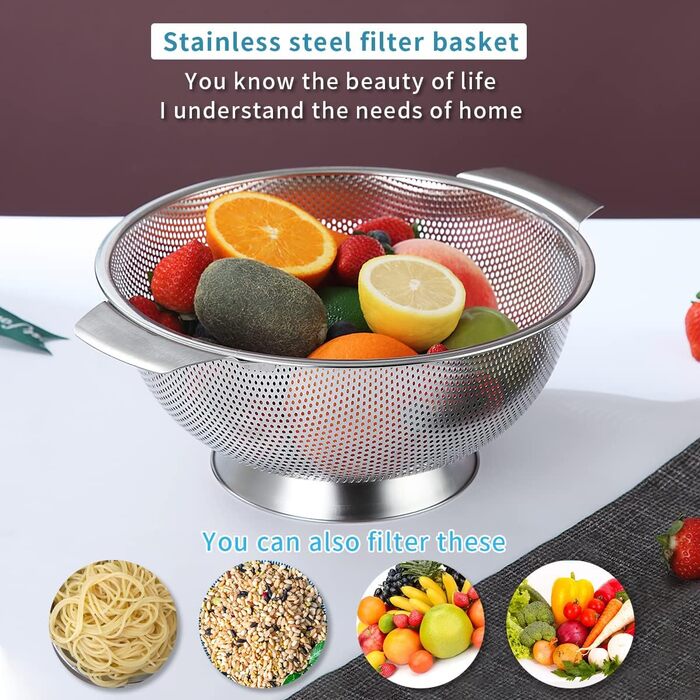 Ситечко Kyraton Gold Colander 5 Quart з нержавіючої сталі з покриттям з титану та золота, професійне, з міцними ручками та самостійною основою для зливу, легко миється, придатне для миття в посудомийній машині
