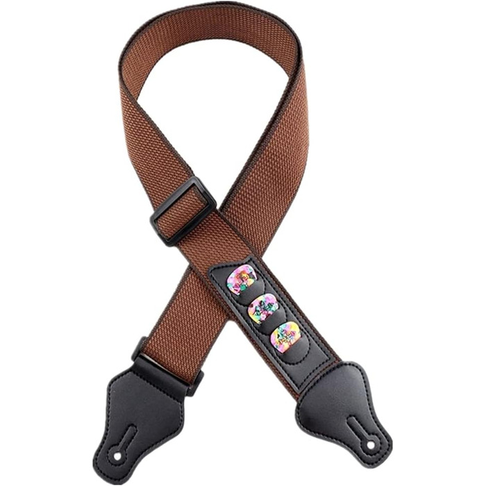 Регульований гітарний ремінь з бавовни з PU-кінцями та тримачем для медіаторів – для електрогітари, бас-гітари, концертних гітар