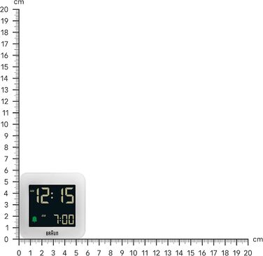 Braun Digital Travel Alarm Clock with Snooze Function, Compact Size, Negative LCD Display, Quick Set Function, Crescendo Alarm in White, Model BC08W.