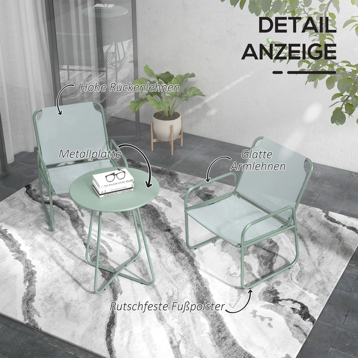 Набір вуличних меблів Outsunny 3tlg Bistro Set для балкона з 1 столом та 2 стільцями, садовий комплект з сітки зеленого кольору для саду та тераси