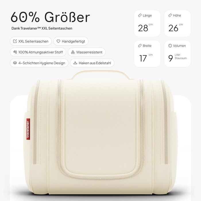 Чоловіча/жіноча/дитяча дорожня косметичка-органайзер Traveaner, 7 відділень, 3-в-1, XXL, водовідштовхувальна, кремово-бежева