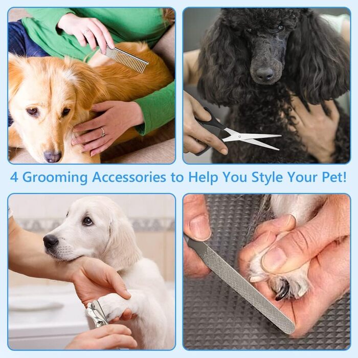 Безшумна машинка для стрижки собак та котів з 2 швидкостями, акумуляторна, бездротова, 11 насадок (Blacks)