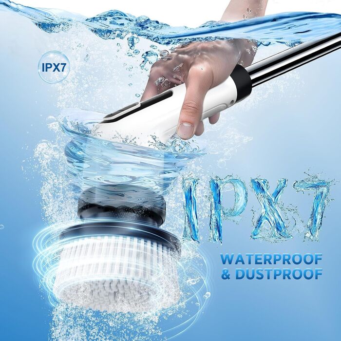 Електрична щітка для прибирання FYDEE IPX7 з 7 насадками та регульованою ручкою. Бездротовий Power Scrubber для ванної, кухні, авто та підлоги.