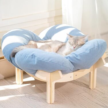 Кішка ліжко CheerPals, квітка, 55x55 см, велике, м'яке, для всіх котів, білий (світло-блакитний)