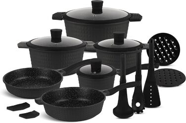 Набір каструль та сковорідок EDENBERG 15 предметів для індукційних плит, з антипригарним покриттям | Набір посуду, каструлі, сковороди для індукції EB-5645