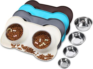 Миска для собак VIVAGLORY Splashfree - не розливається, з нержавіючої сталі та силіконовим килимком, 1310 мл, для кемпінгу, колір слонова кістка