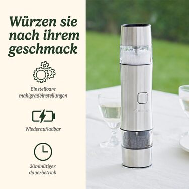 Електричні млини для солі та перцю Cuisinart | Набір | Без батарейок | Регулювання помелу | Сріблястий колір