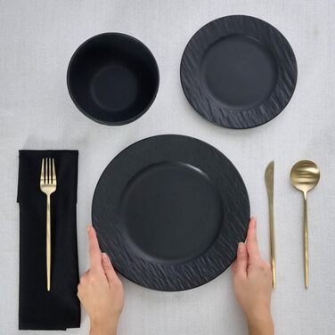 Набір посуду Karaca Solem 18 предметів, чорний, з тисненням, для 6 осіб