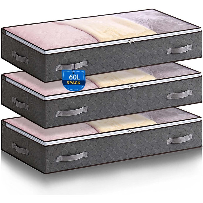 Комод під ліжко Boic 2 шт. 60л, ящик для зберігання з кришкою, велика коробка для постільної білизни, ковдр, одягу