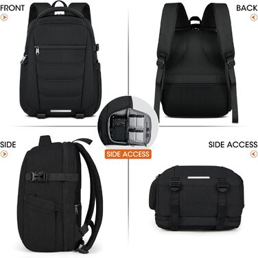 Рюкзак для фотокамери RAINSMORE – великий рюкзак для фотокамери, сумісний з Nikon, Canon, Sony, з відділенням для ноутбука 15.6 дюймів, чорний