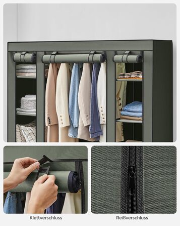 SONGMICS Wardrobe, Clothes Closet, with Clothes Rail and Shelves, Fabric Cover, for Bedroom, Dressing Room, 150 x 45 x 175 cm, LSF03H (Light Beige)
