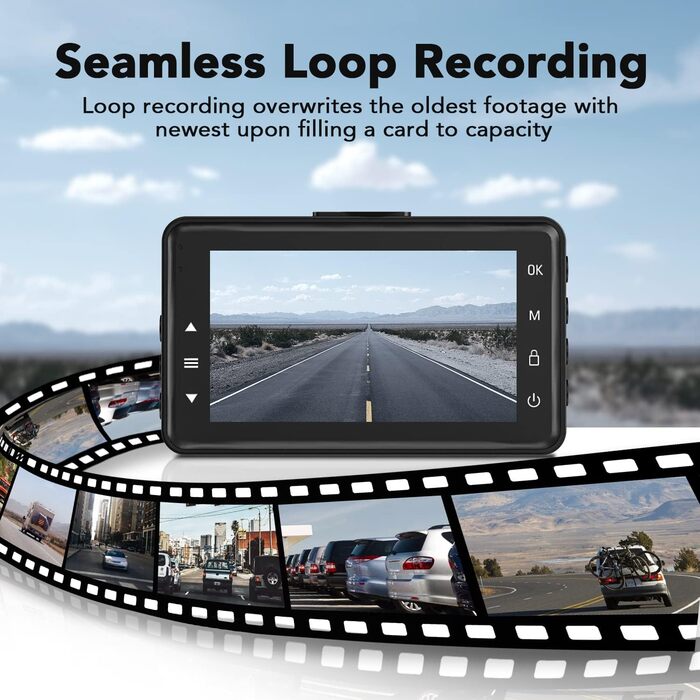 Відеореєстратор в авто з двома камерами, 1080P Full HD, 170° Кут огляду, HDR, LCD 3.0', Нічне бачення, Паркувальний режим, G-сенсор, Чорний