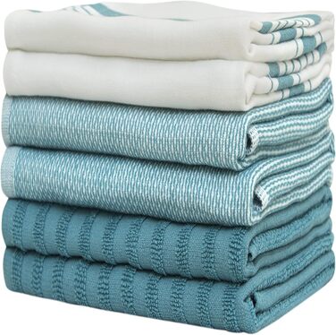 Bumble Kitchen Towels - Dishcloths, Towels, Cotton - 6 Pack - XL Size 50 x 70 cm - Elegant, Soft, and Robust Ringspun Cotton in 3 Different Textures (Aqua)