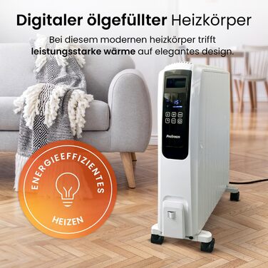 Радіатор масляний Pro Breeze Premium 2500W з цифровим дисплеєм та пультом дистанційного керування, 10 ребер, 4 режими, таймер, термостат, захист від перегріву