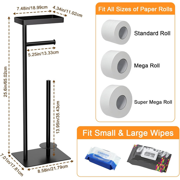 Підставка для туалетного паперу настільна з боксом для вологих серветок, з нержавіючої сталі, чорна матова