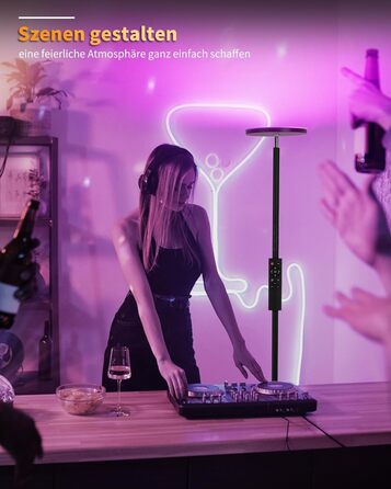 Стійка лампа LuminexDesigns з полицею, 36W+7W LED, диммування, 3200LM+600LM, сучасний дизайн, для вітальні та як настінний світильник, з пультом керування, 2700K-6500K, чорний колір