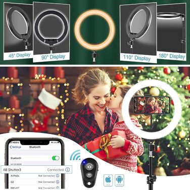 LED кільцева лампа з штативом для смартфона 10 дюймів, 40 RGB режимів, регульована яскравість, для селфі, YouTube, фото та відеозйомки