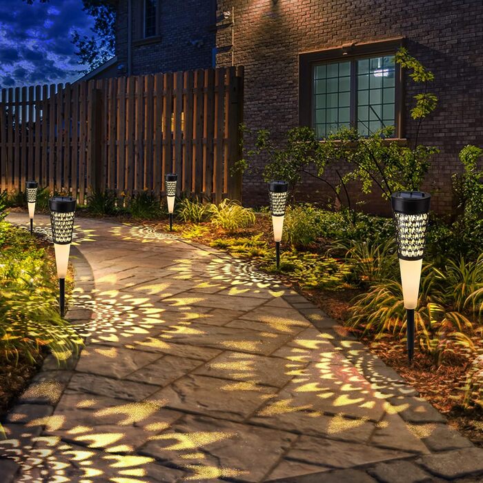 Outdoor Solar Path Lights - Set of 6 with Realistic Flame Effect