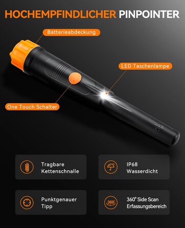 Металодетектор SUNPOW для дітей - водонепроникний, з LCD-дисплеєм, 3 режими, регульована ручка, IP68, чорний