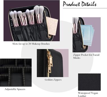 Косметичка для макіяжу та косметики, органайзер для подорожей, чорна. З ручкою та регульованими перегородками
