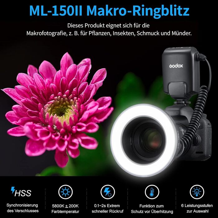 Godox ML150II: Компактний LED кільцевий світлодіодний світильник з регулюванням потужності для фото та відеозйомки