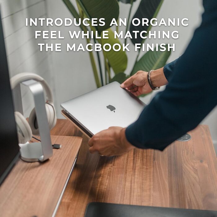 Підставка для ноутбука HumanCentric на стіл, сіра, алюміній, сумісна з MacBook, ергономічна, чорний горіх, дерево